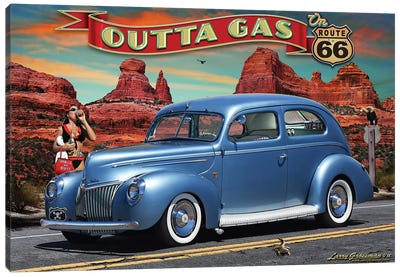 Outta Gas On Route 66 Canvas Art Print - Larry Grossman