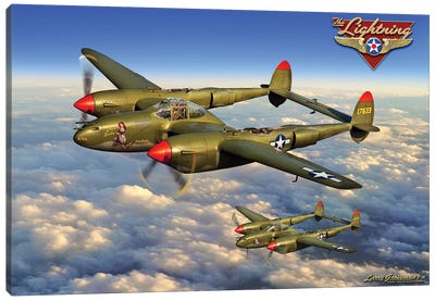 P-38 Lightning Canvas Art Print - Larry Grossman