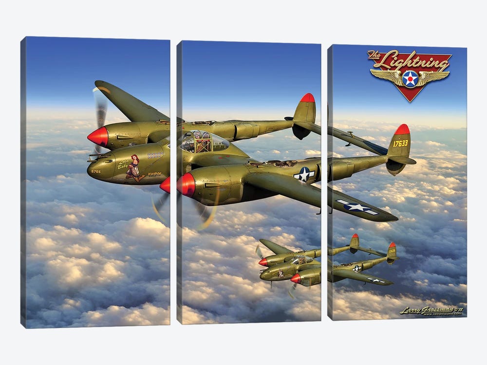 P-38 Lightning by Larry Grossman 3-piece Canvas Print
