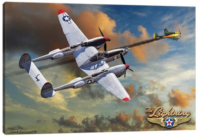 P-38 VS Stuka Canvas Art Print - Military Aircraft Art