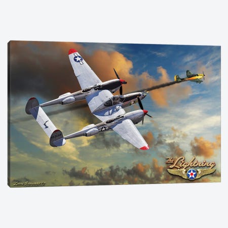 P-38 VS Stuka Canvas Print #LRG102} by Larry Grossman Canvas Art