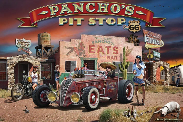 Pancho's Rt. 66 Pit Stop by Larry Grossman wall art