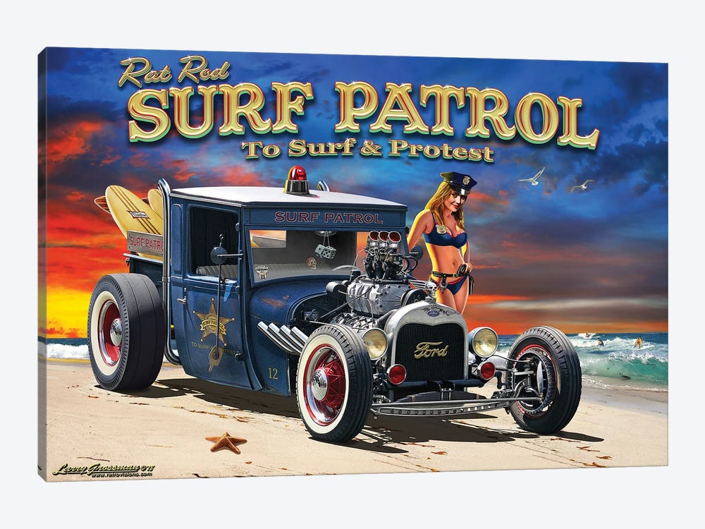 Rat Rod Surf Patrol by Larry Grossman 1-piece Canvas Wall Art