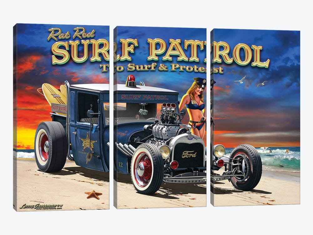 Rat Rod Surf Patrol by Larry Grossman 3-piece Canvas Art