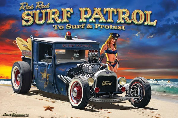Beach Sunrises & Sunsets: Rat Rod Surf Patrol by Larry Grossman