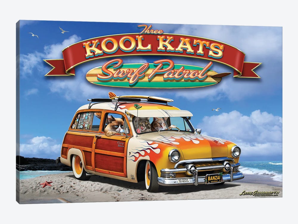 3 Kool Kats With Dog by Larry Grossman 1-piece Canvas Print
