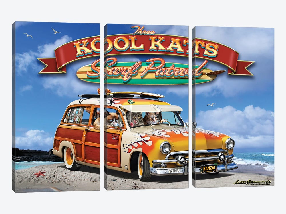 3 Kool Kats With Dog 3-piece Art Print