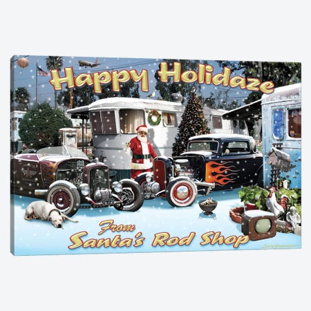 Santa's Hot Rod Shop Canvas Print #LRG131} by Larry Grossman Canvas Print