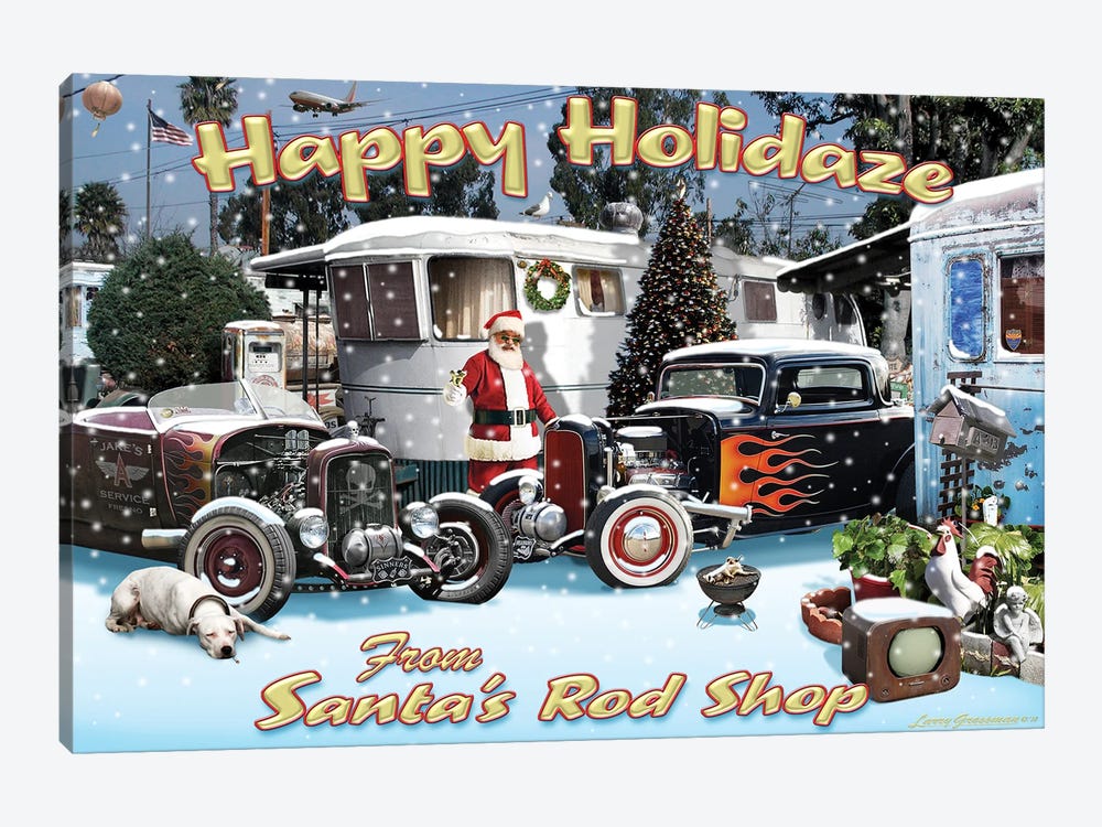 Santa's Hot Rod Shop by Larry Grossman 1-piece Canvas Wall Art