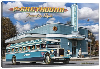 Greyhound Bus Station Canvas Art Print - Larry Grossman