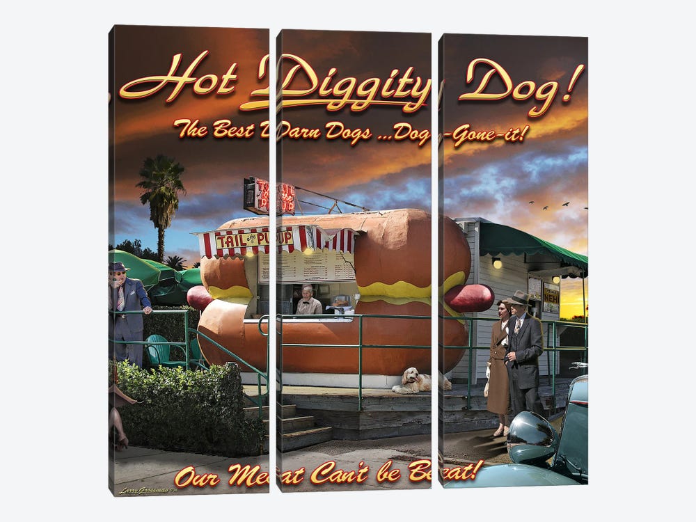 Hot Diggity Dog by Larry Grossman 3-piece Canvas Art