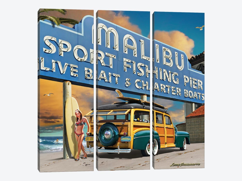 Malibu Pier by Larry Grossman 3-piece Canvas Print