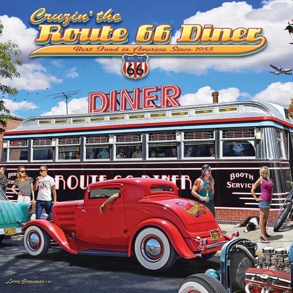Border Collies: Route 66 Diner II by Larry Grossman