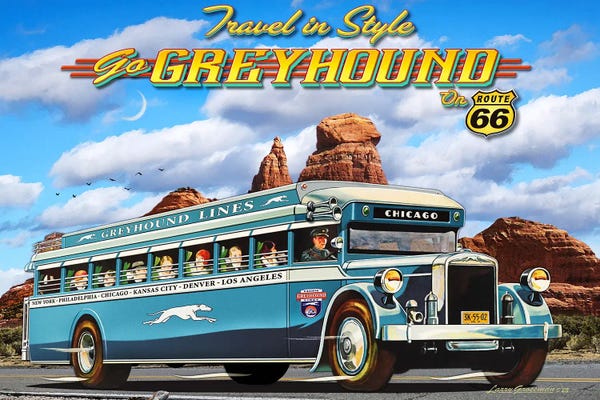 Route 66: 1930's Greyhound Bus by Larry Grossman