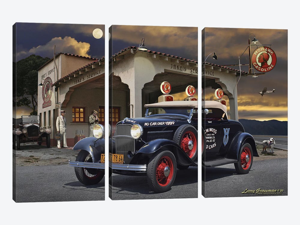 1932 Roadster At Jake's by Larry Grossman 3-piece Canvas Print