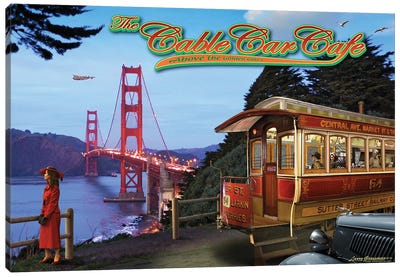 Cable Car Cafe Canvas Art Print - Golden Gate Bridge