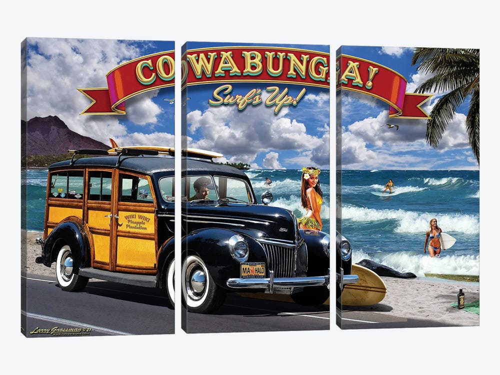 Cowabunga-Surf's Up! by Larry Grossman 3-piece Art Print