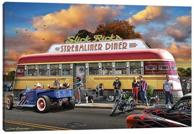 Cruisin' The Streamliner Diner Canvas Art Print - Larry Grossman