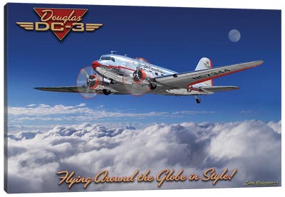 DC-3 Airplane Canvas Art Print - Military Aircraft Art