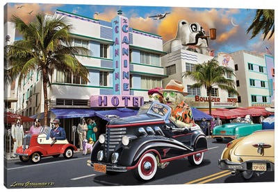 Dog Days In Miami Canvas Art Print - Larry Grossman