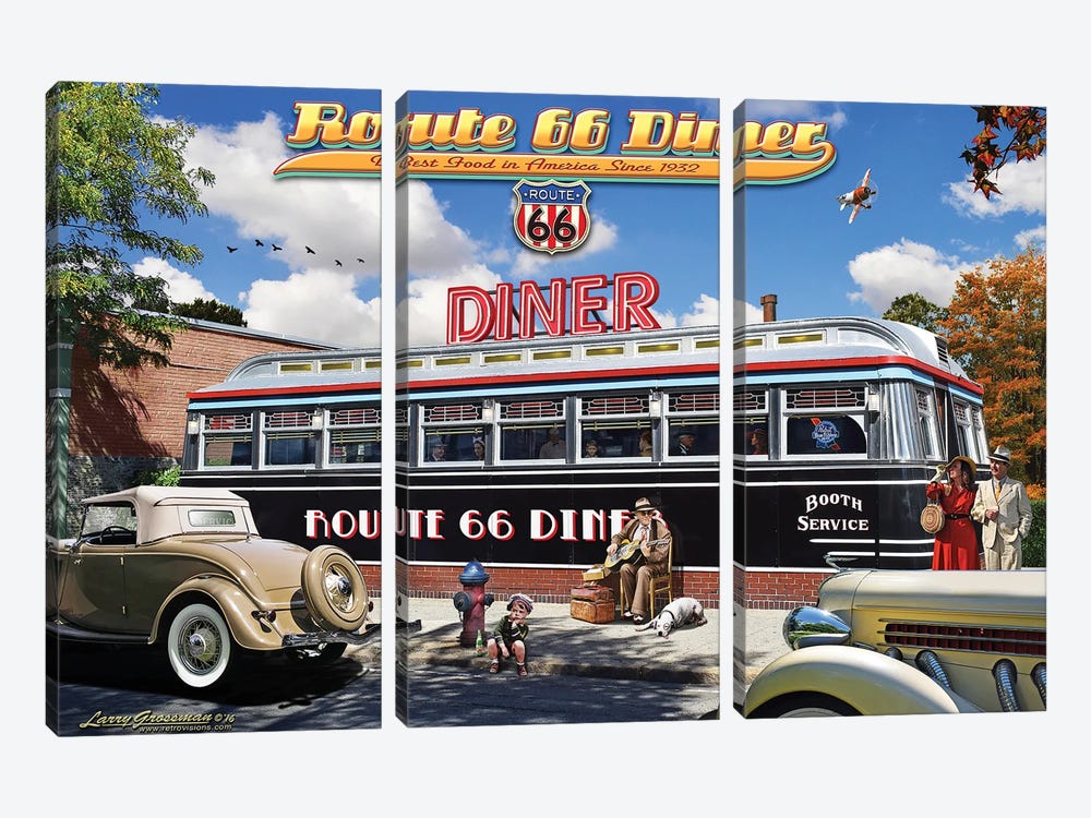 1936 Route 66 Diner by Larry Grossman 3-piece Canvas Wall Art