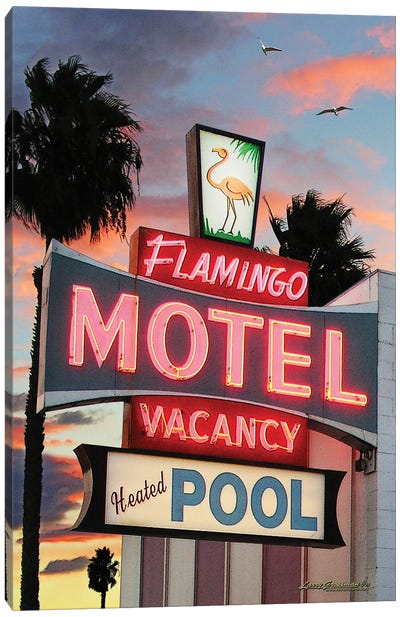Flamingo Motel Canvas Art Print - Larry Grossman