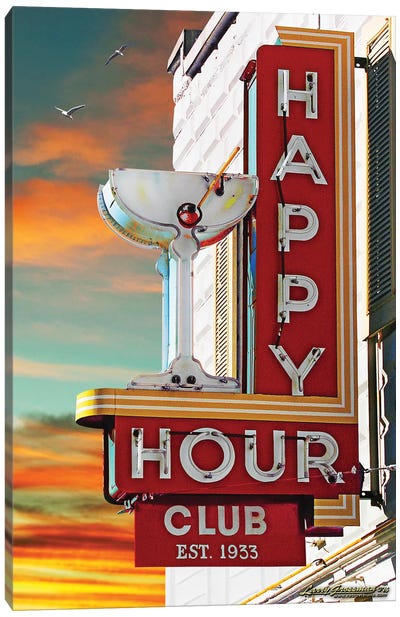 Happy Hour Club Canvas Art Print - Food & Drink Typography