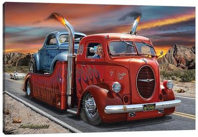 Haulin' Down The Highway Canvas Art Print - Larry Grossman