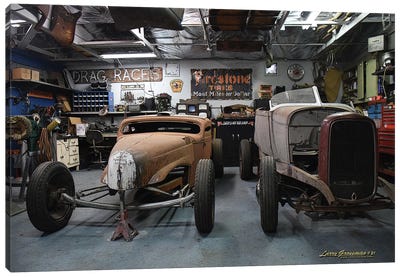 Hot Rod Garage Canvas Art Print - Larry Grossman