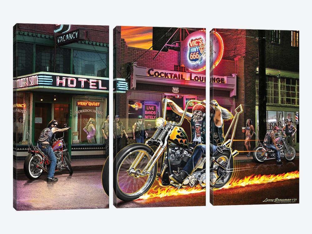 HWY To Hell by Larry Grossman 3-piece Canvas Print