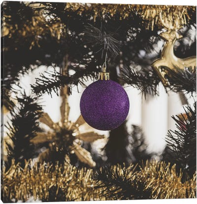 Christmas Tree With Purple Ornament Canvas Art Print - Seasonal Glam