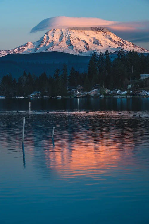 Rainier Sunset On Clear Lake