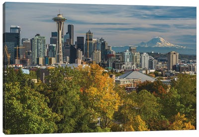 Seattle And Mount Rainer Canvas Art Print - Seattle Skylines