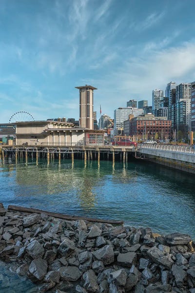 Louis Ruth: Deep Teal Blueprint Seattle Skyline by Louis Ruth