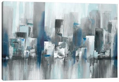Cityscape in Blues Canvas Art Print - Urban Living Room Art