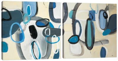Blue Connection Diptych Canvas Art Print - Art Sets | Triptych & Diptych Wall Art