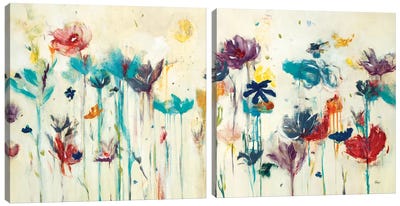 Floral Splash Diptych Canvas Art Print - Art Sets | Triptych & Diptych Wall Art