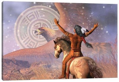 Eagle Warrior Canvas Art Print - Horseback Art
