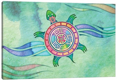 Painted Turtle Canvas Art Print - Animal Illustrations