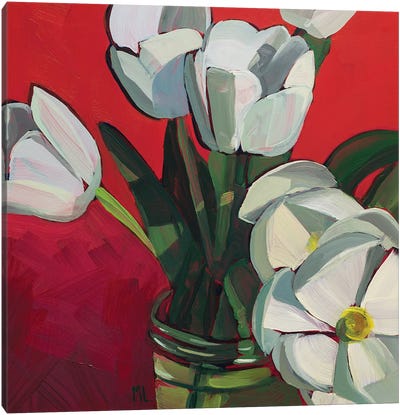 Tulips On Red Canvas Art Print - Mónica Linares