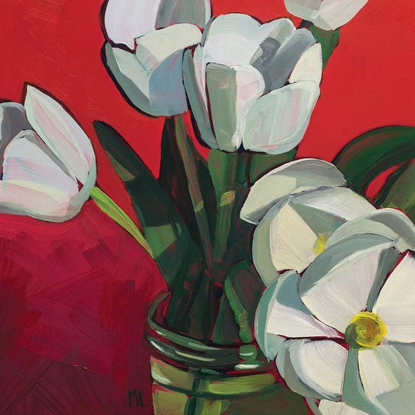 Tulips: Tulips On Red by Mónica Linares