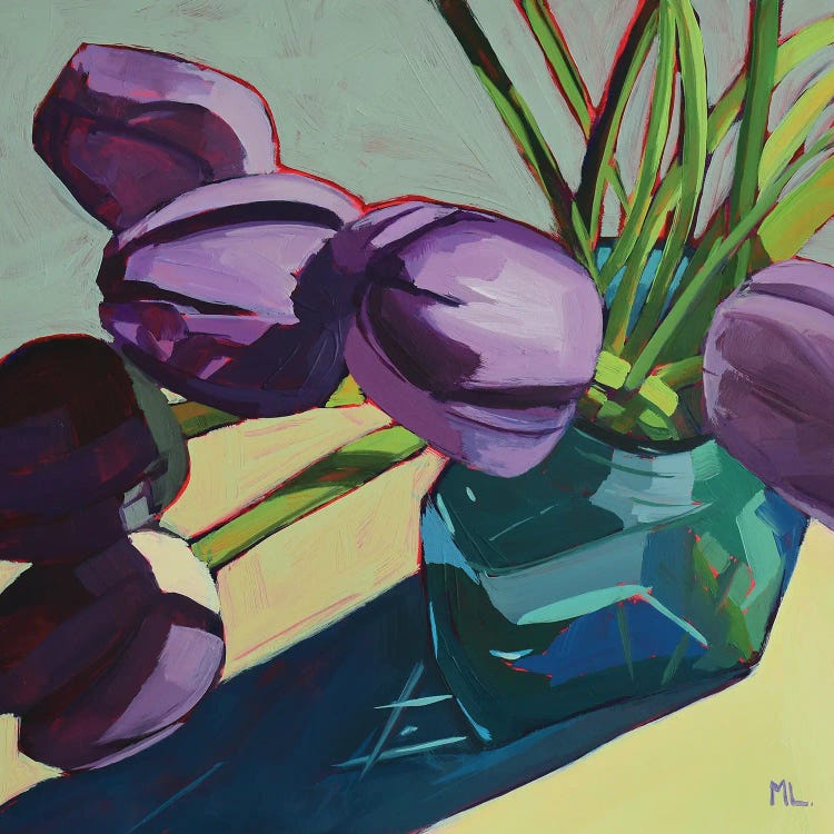 Violet Tulips On Grey