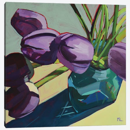 Violet Tulips On Grey Canvas Print #LRS28} by Mónica Linares Canvas Art Print