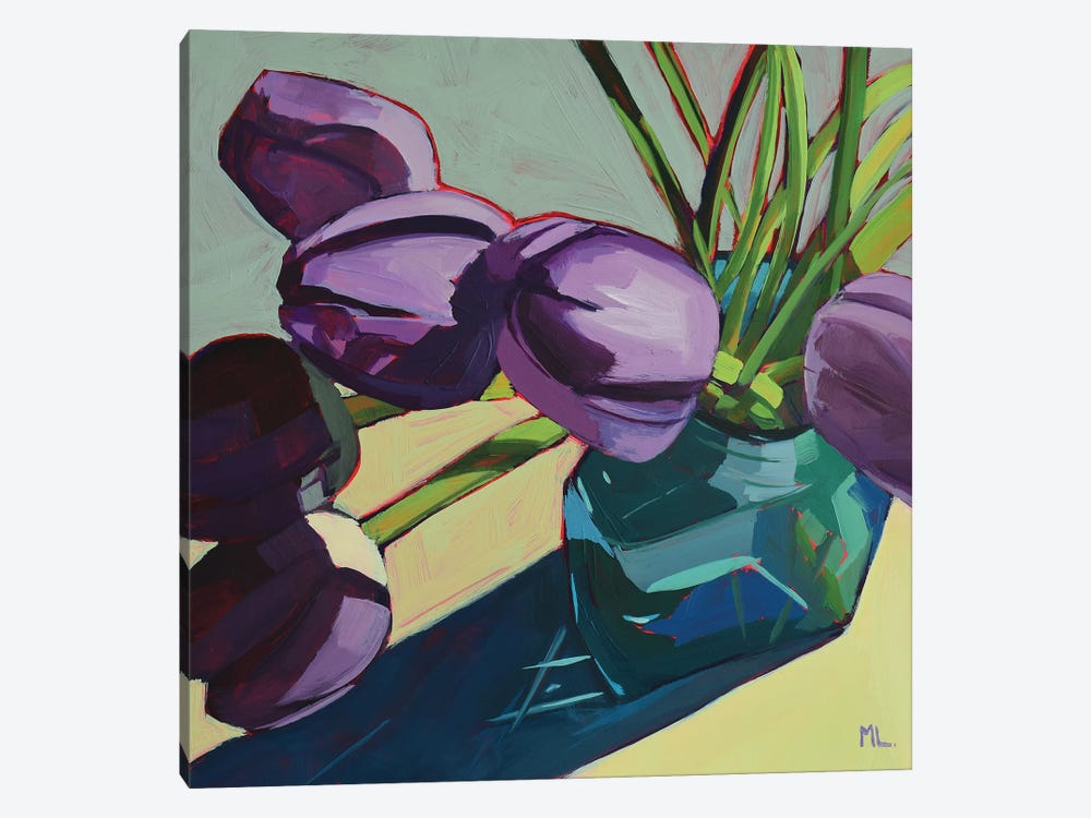 Violet Tulips On Grey by Mónica Linares 1-piece Canvas Print