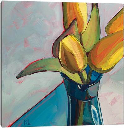 Yellow Tulips Canvas Art Print - Blue & Yellow Art