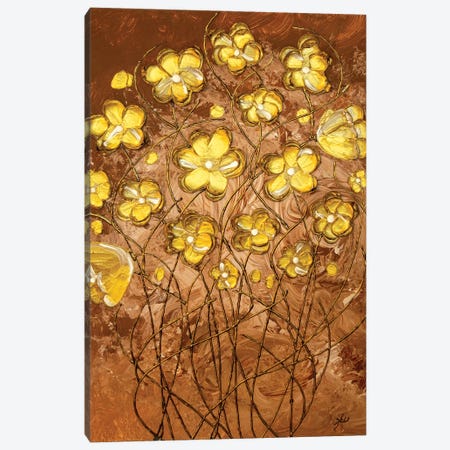 Gold Blossoms On Coffee Canvas Print #LRX72} by Amber Lamoreaux Canvas Art Print