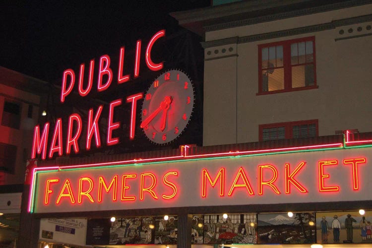 Public Market Center & Farmers Market Neon Signs, Pike Place Market, Seattle, Washington, USA