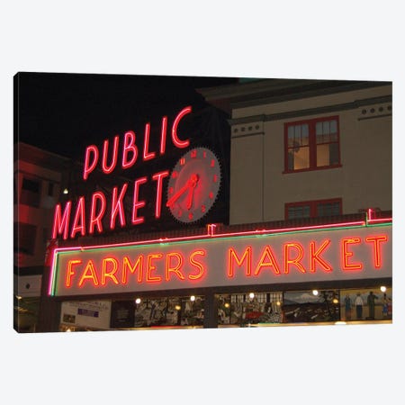Public Market Center & Farmers Market Neon Signs, Pike Place Market, Seattle, Washington, USA Canvas Print #LSE1} by Lynn Seldon Canvas Print