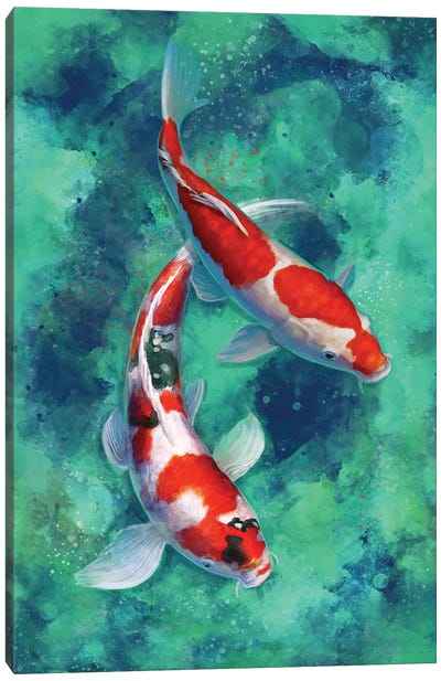 Zen Koi Left Canvas Art Print - Koi Fish Art