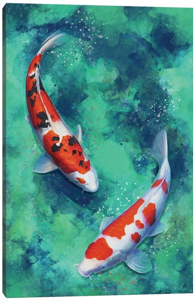 Zen Koi Right Canvas Art Print - Koi Fish Art